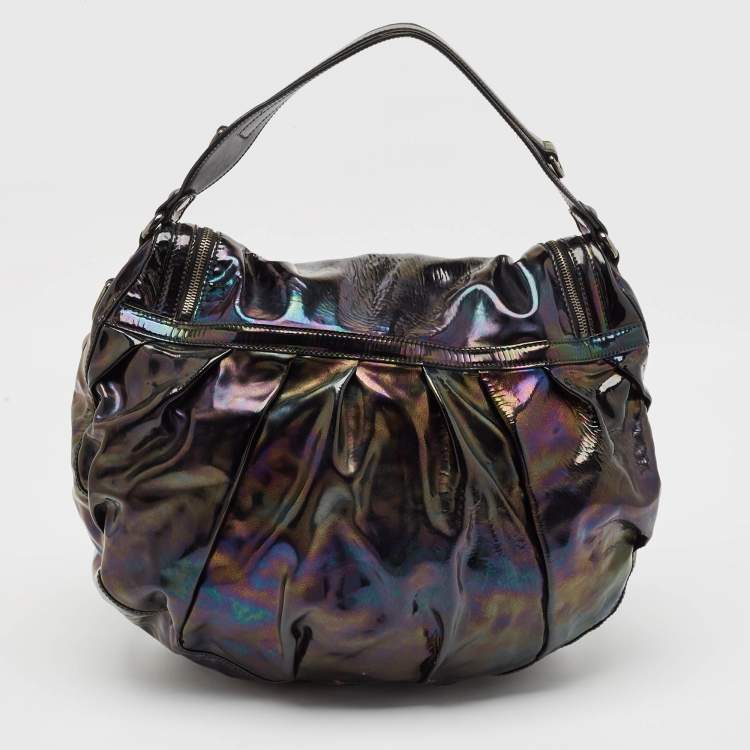 Pre Owned Gucci Iridescent Black Patent Leather Icon Bit Hobo