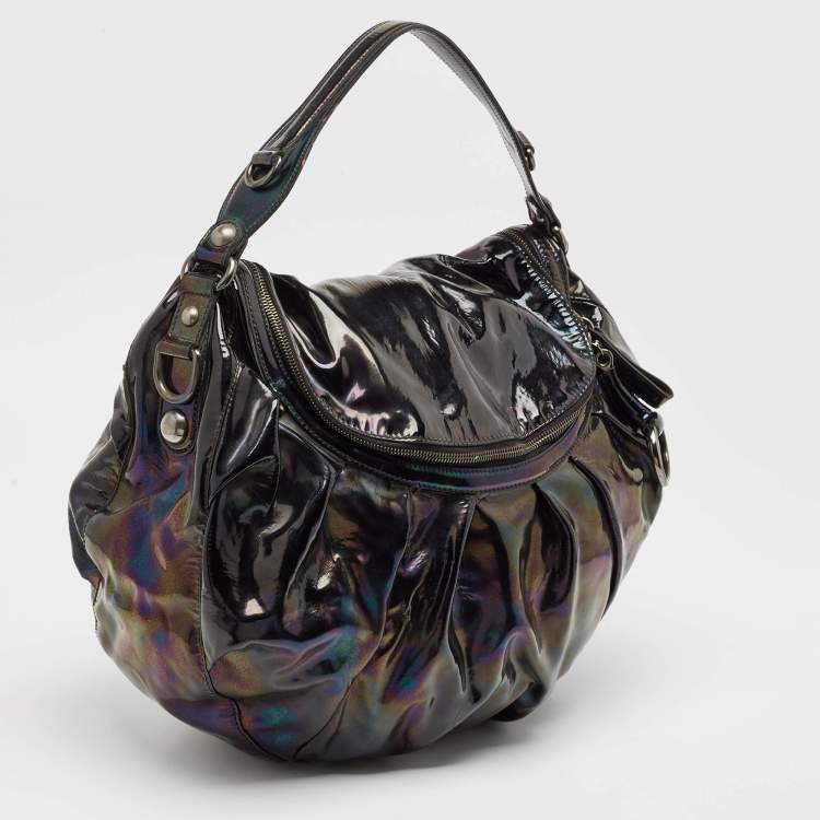 Pre Owned Gucci Iridescent Black Patent Leather Icon Bit Hobo