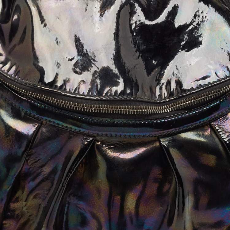 Pre Owned Gucci Iridescent Black Patent Leather Icon Bit Hobo