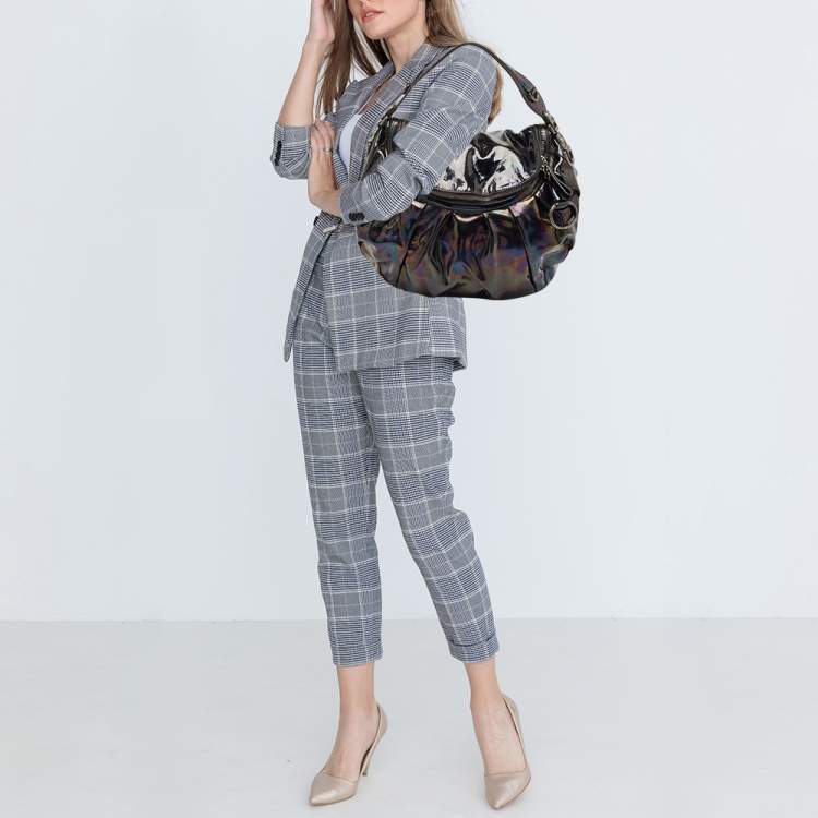 Pre Owned Gucci Iridescent Black Patent Leather Icon Bit Hobo