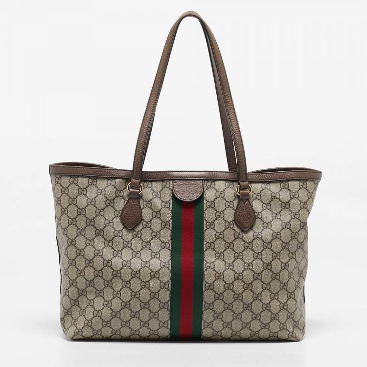 Pre Owned Gucci Beige/Ebony GG Supreme Canvas Medium Ophidia Tote