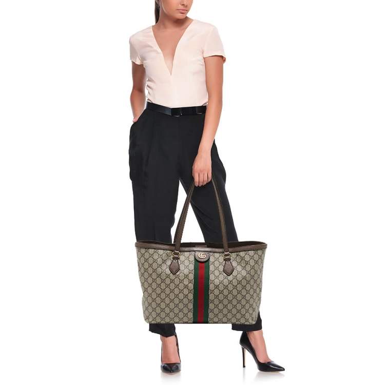 Pre Owned Gucci Beige/Ebony GG Supreme Canvas Medium Ophidia Tote