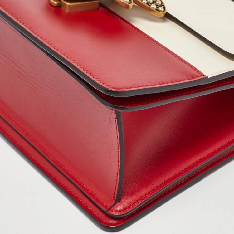 Pre Owned Gucci Red/Off White Leather Small Queen Margaret Top Handle Bag