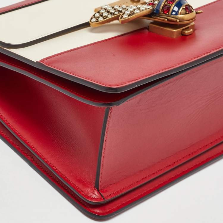 Pre Owned Gucci Red/Off White Leather Small Queen Margaret Top Handle Bag