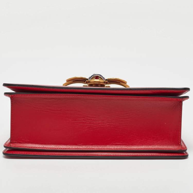 Pre Owned Gucci Red/Off White Leather Small Queen Margaret Top Handle Bag