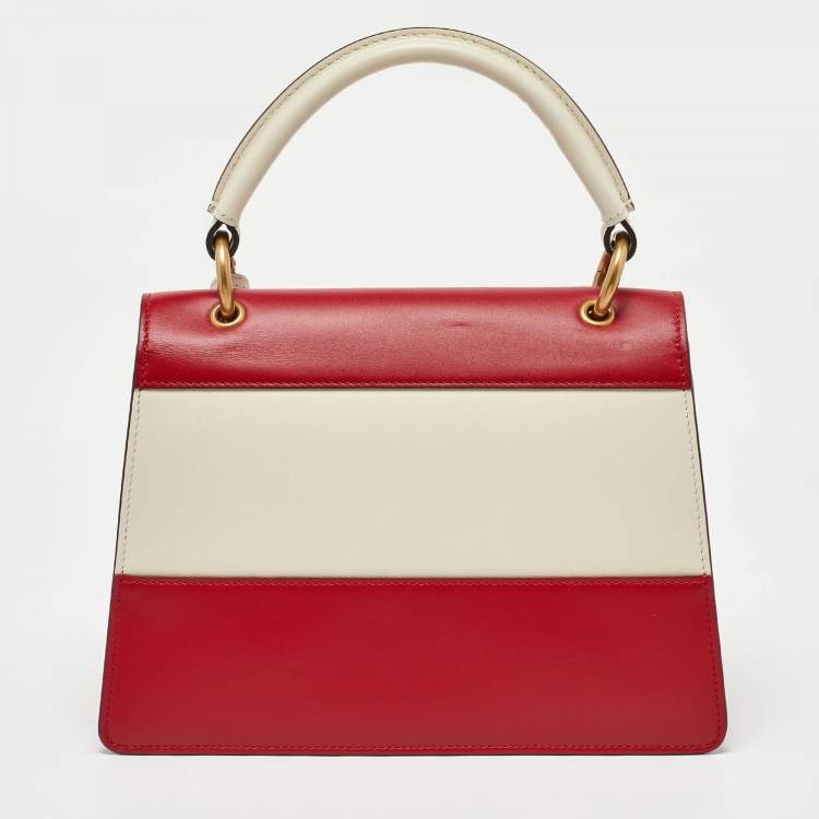 Pre Owned Gucci Red/Off White Leather Small Queen Margaret Top Handle Bag