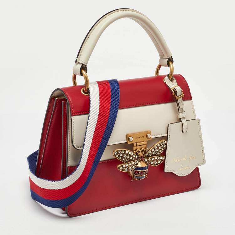 Pre Owned Gucci Red/Off White Leather Small Queen Margaret Top Handle Bag