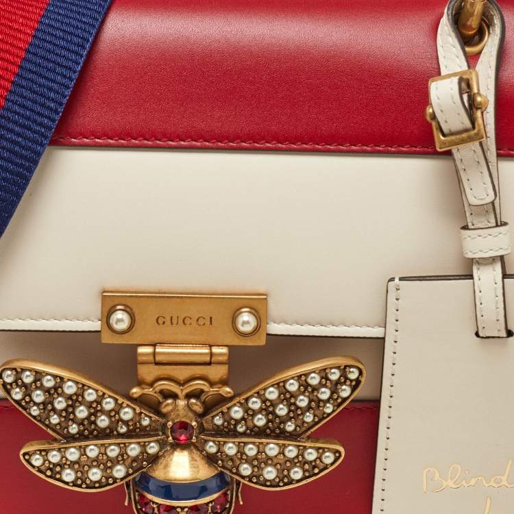 Pre Owned Gucci Red/Off White Leather Small Queen Margaret Top Handle Bag
