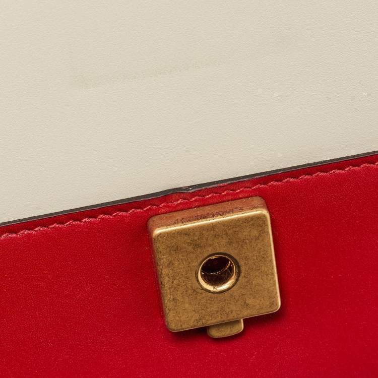 Pre Owned Gucci Red/Off White Leather Small Queen Margaret Top Handle Bag