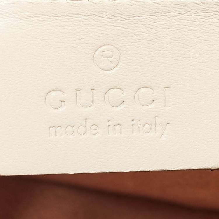 Pre Owned Gucci Red/Off White Leather Small Queen Margaret Top Handle Bag