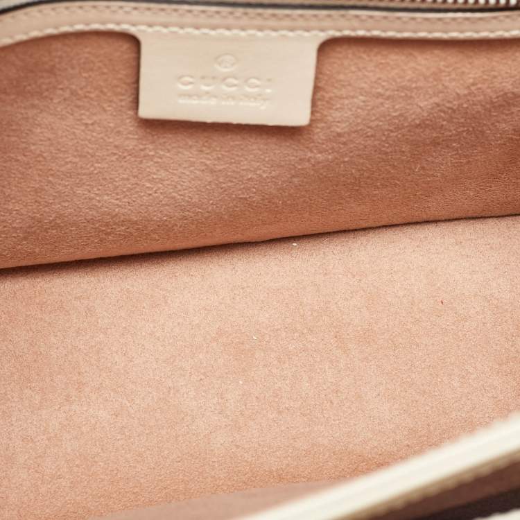 Pre Owned Gucci Red/Off White Leather Small Queen Margaret Top Handle Bag