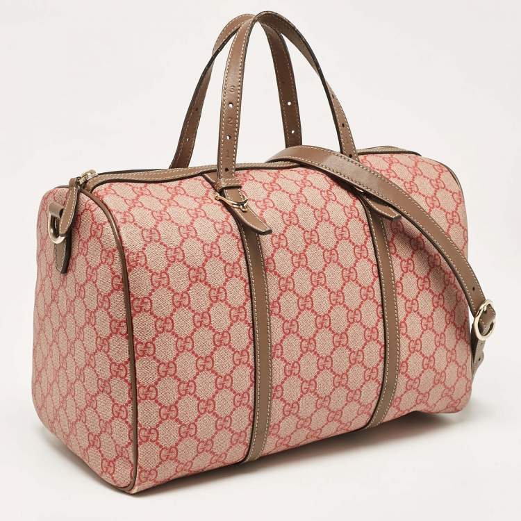 Pre Owned Gucci Brown/Red GG Supreme Canvas Medium Nice Boston Bag