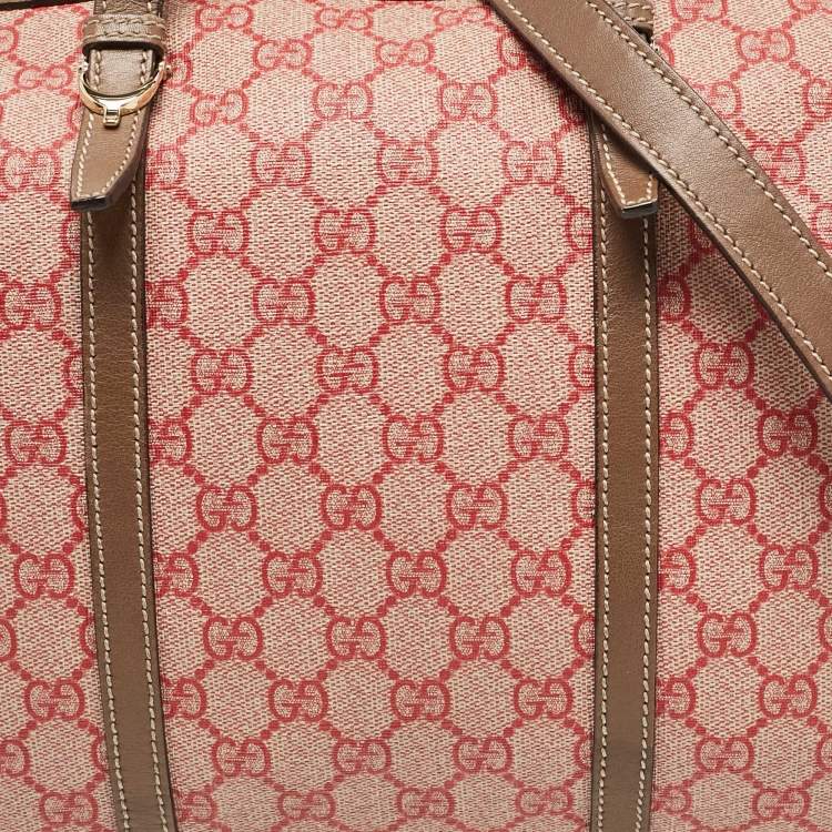 Pre Owned Gucci Brown/Red GG Supreme Canvas Medium Nice Boston Bag