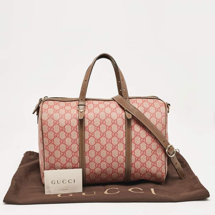 Pre Owned Gucci Brown/Red GG Supreme Canvas Medium Nice Boston Bag