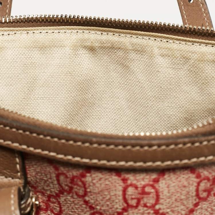 Pre Owned Gucci Brown/Red GG Supreme Canvas Medium Nice Boston Bag
