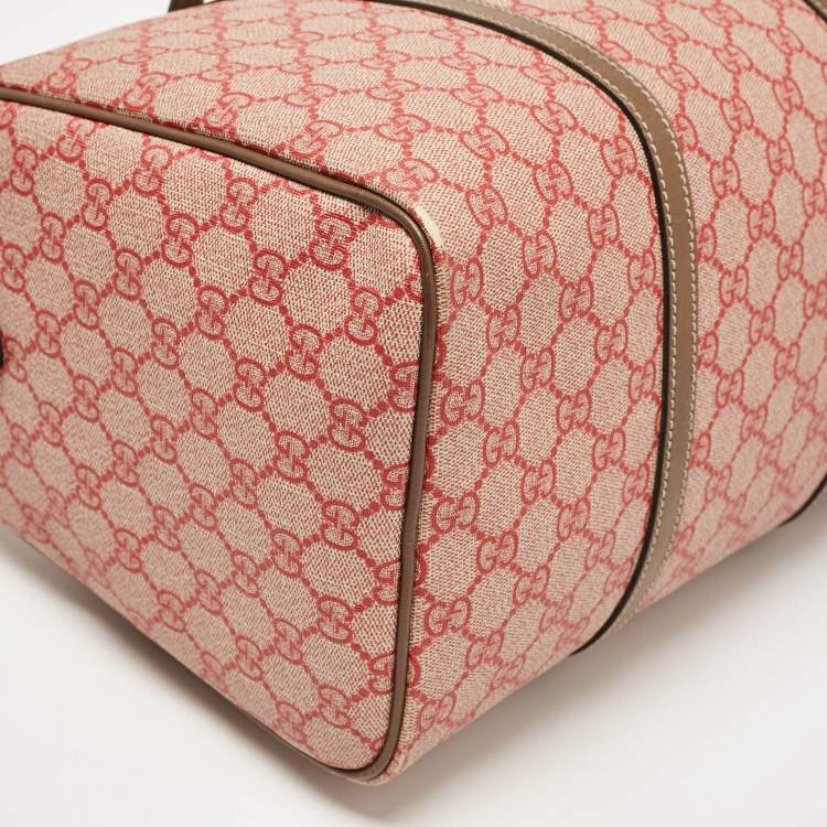 Pre Owned Gucci Brown/Red GG Supreme Canvas Medium Nice Boston Bag