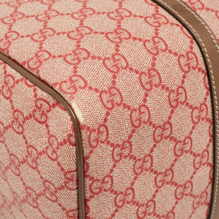 Pre Owned Gucci Brown/Red GG Supreme Canvas Medium Nice Boston Bag