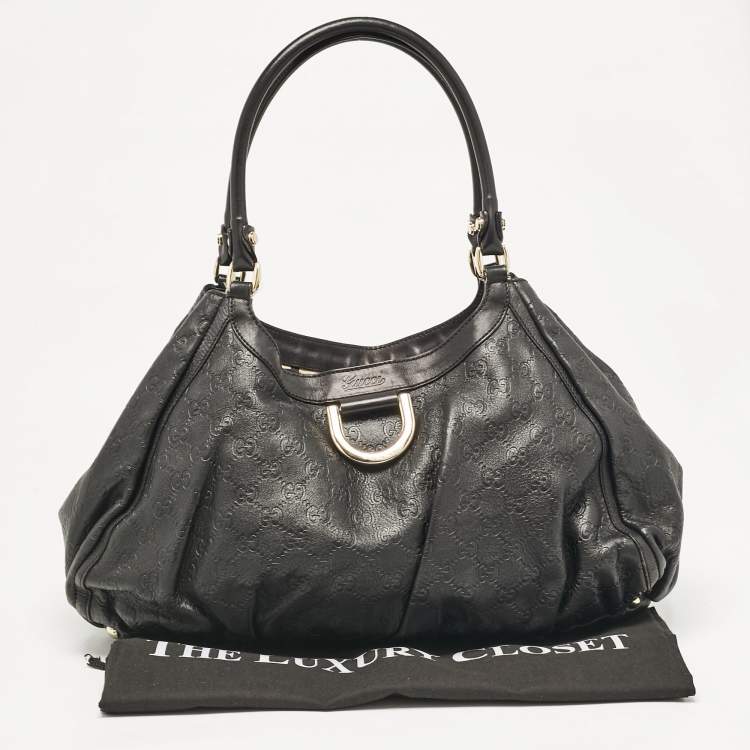 Pre Owned Gucci Black Guccissima Leather Abbey D-Ring Shoulder Bag