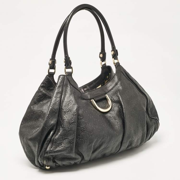 Pre Owned Gucci Black Guccissima Leather Abbey D-Ring Shoulder Bag