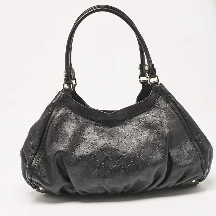Pre Owned Gucci Black Guccissima Leather Abbey D-Ring Shoulder Bag