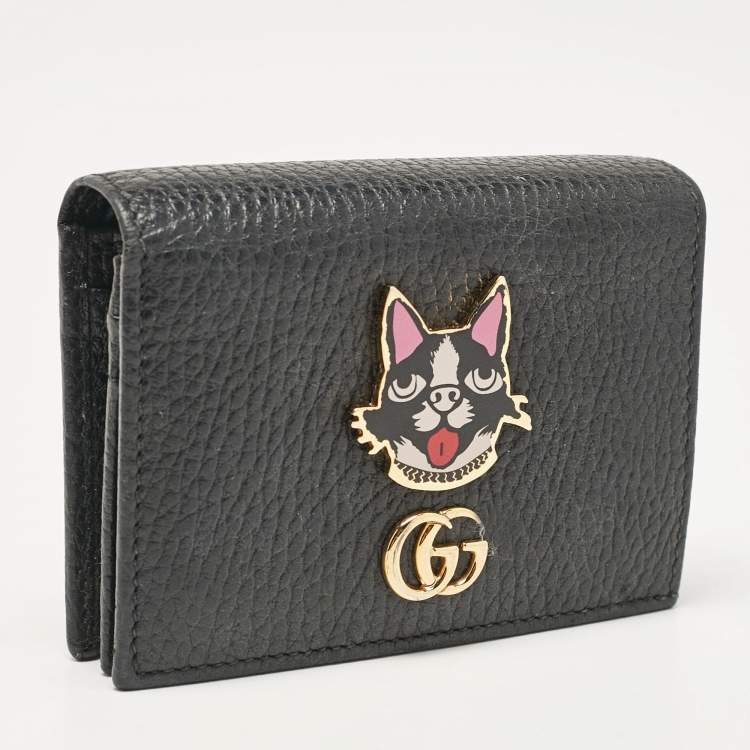 Pre Owned Gucci Black Leather GG Marmont Bosco Card Case