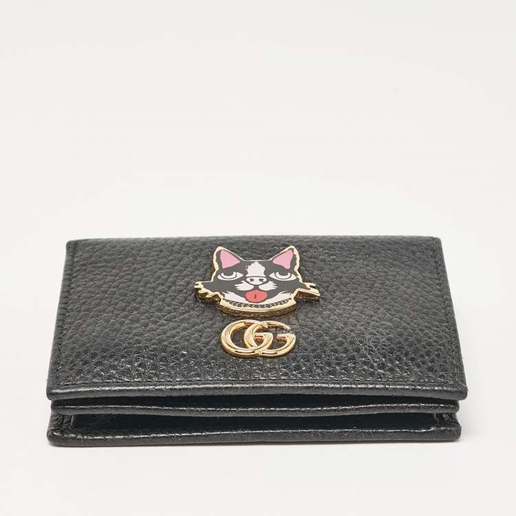 Pre Owned Gucci Black Leather GG Marmont Bosco Card Case