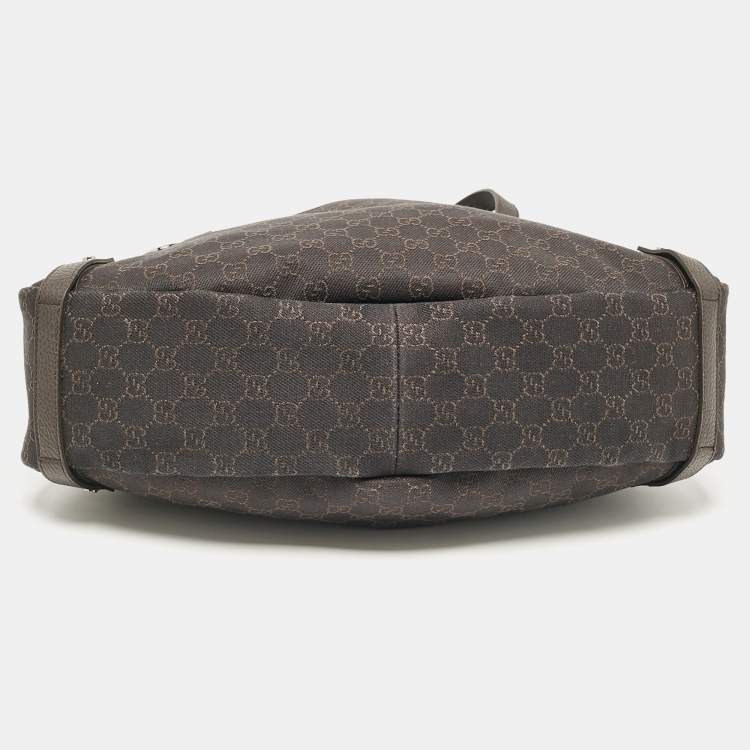 Pre Owned Gucci Dark Brown GG Canvas and Leather Medium Abbey Hobo
