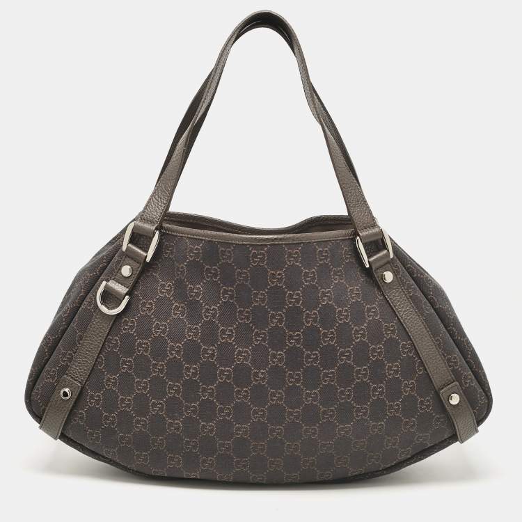 Pre Owned Gucci Dark Brown GG Canvas and Leather Medium Abbey Hobo
