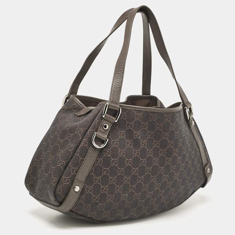 Pre Owned Gucci Dark Brown GG Canvas and Leather Medium Abbey Hobo