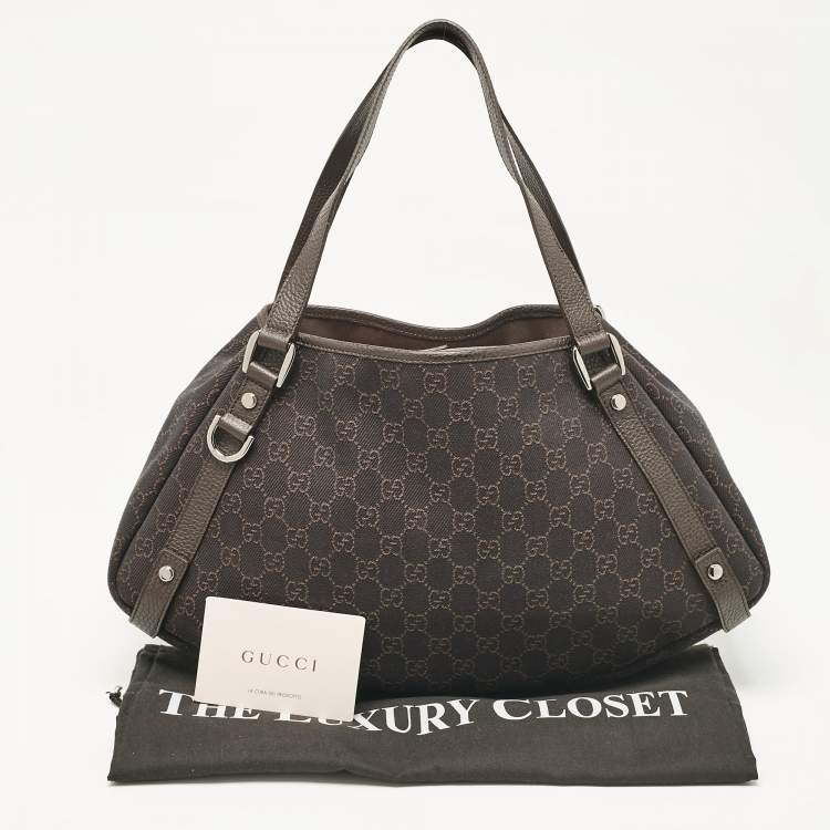 Pre Owned Gucci Dark Brown GG Canvas and Leather Medium Abbey Hobo