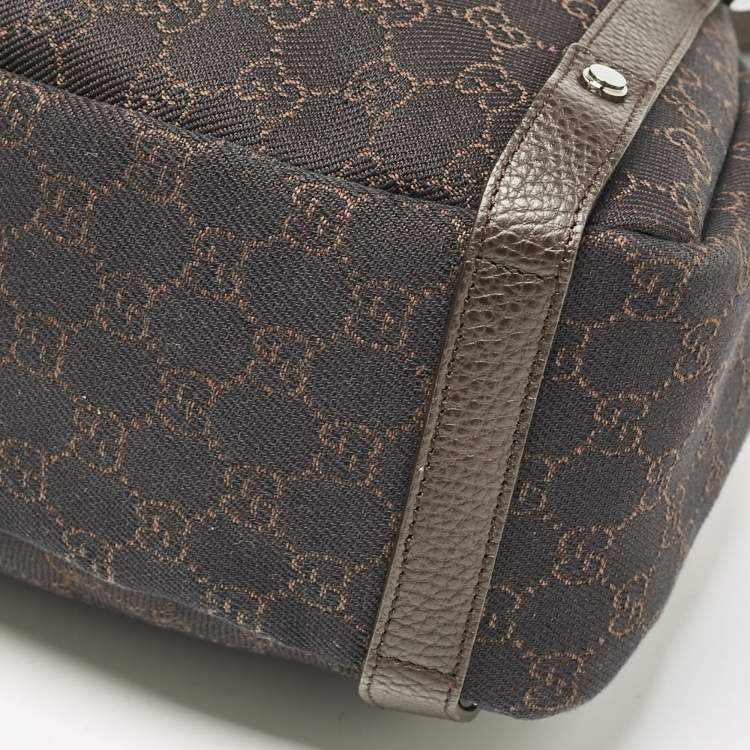 Pre Owned Gucci Dark Brown GG Canvas and Leather Medium Abbey Hobo