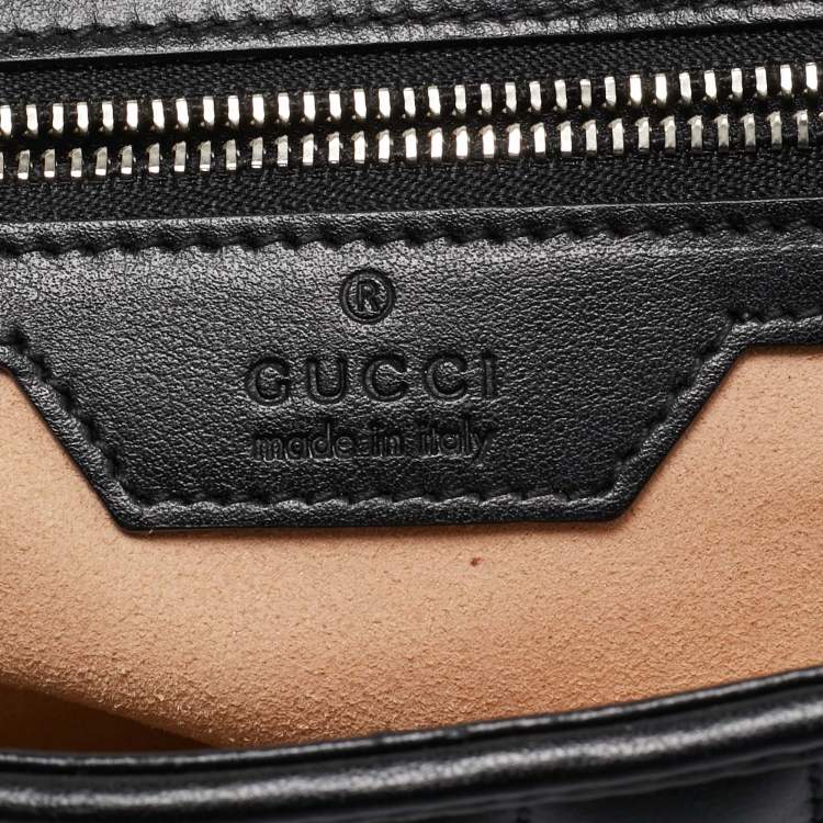 Pre Owned Gucci Black Mixed Matelassé Leather Medium GG Marmont Shoulder Bag