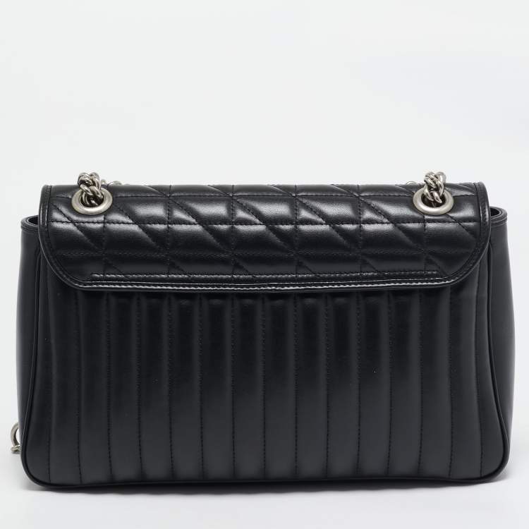 Pre Owned Gucci Black Mixed Matelassé Leather Medium GG Marmont Shoulder Bag