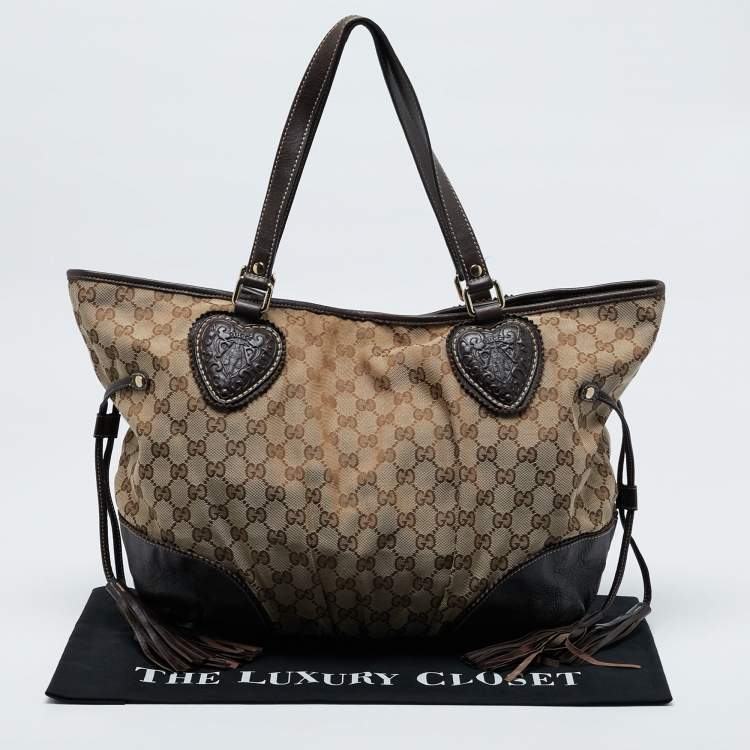 مملوكة مسبقًا Gucci Dark Brown/Beige GG Canvas Large Tribeca Tote