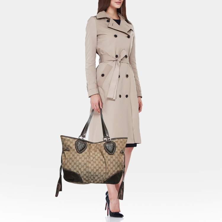 مملوكة مسبقًا Gucci Dark Brown/Beige GG Canvas Large Tribeca Tote