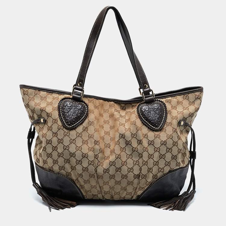 مملوكة مسبقًا Gucci Dark Brown/Beige GG Canvas Large Tribeca Tote