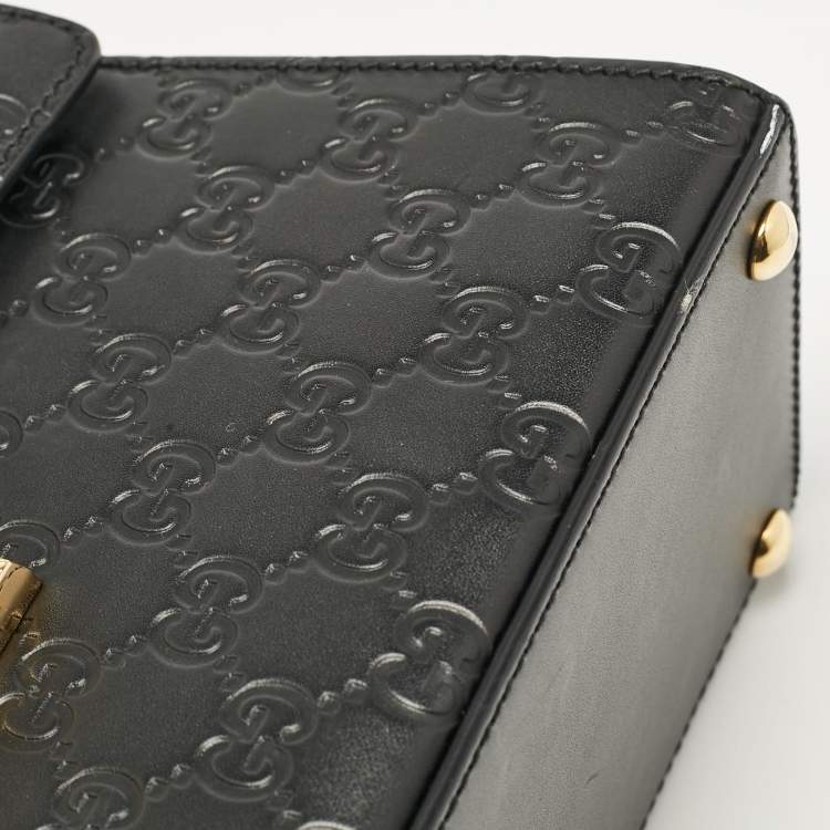 Pre Owned Gucci Black Guccissima Leather Small Padlock Top Handle Bag