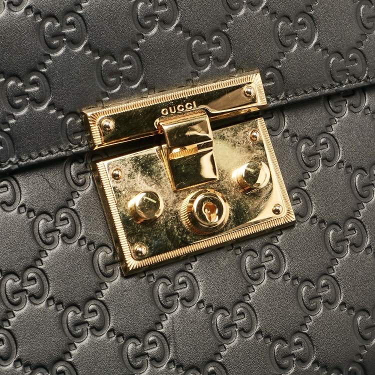 Pre Owned Gucci Black Guccissima Leather Small Padlock Top Handle Bag