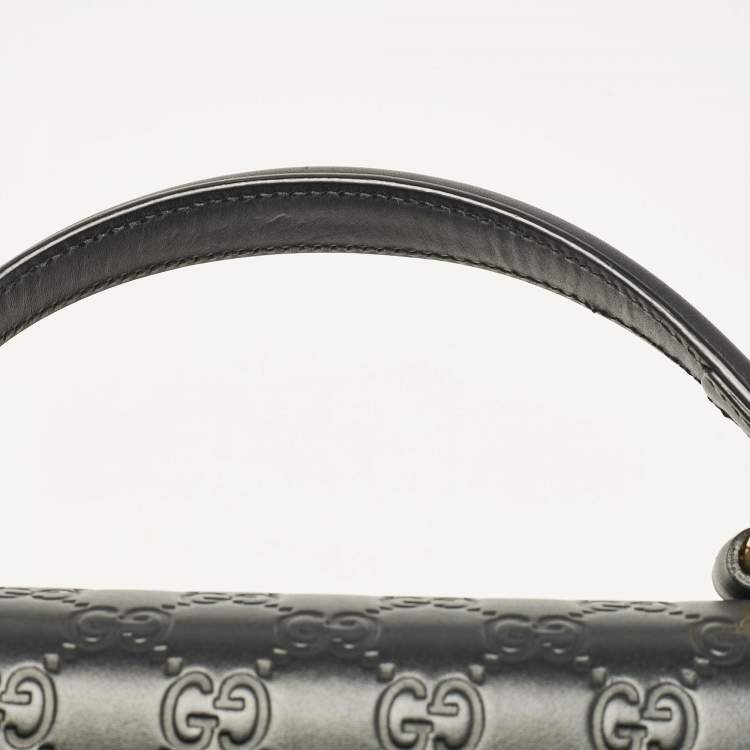 Pre Owned Gucci Black Guccissima Leather Small Padlock Top Handle Bag
