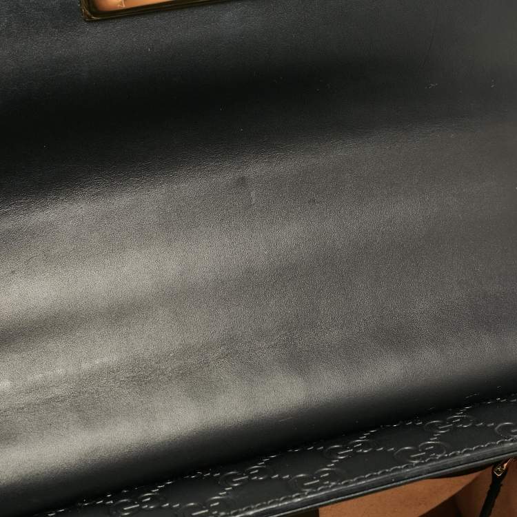 Pre Owned Gucci Black Guccissima Leather Small Padlock Top Handle Bag