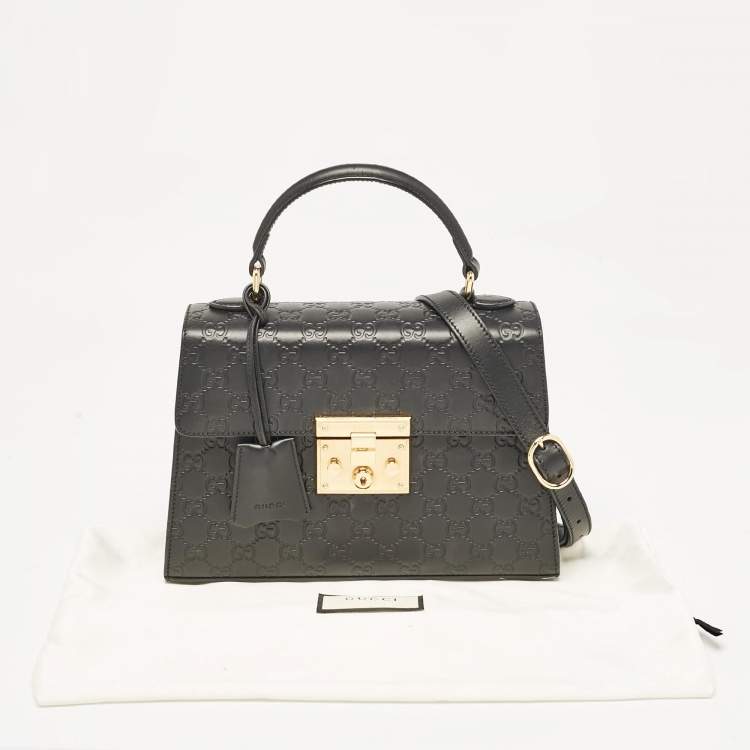 Pre Owned Gucci Black Guccissima Leather Small Padlock Top Handle Bag