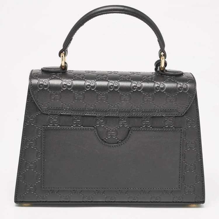 Pre Owned Gucci Black Guccissima Leather Small Padlock Top Handle Bag