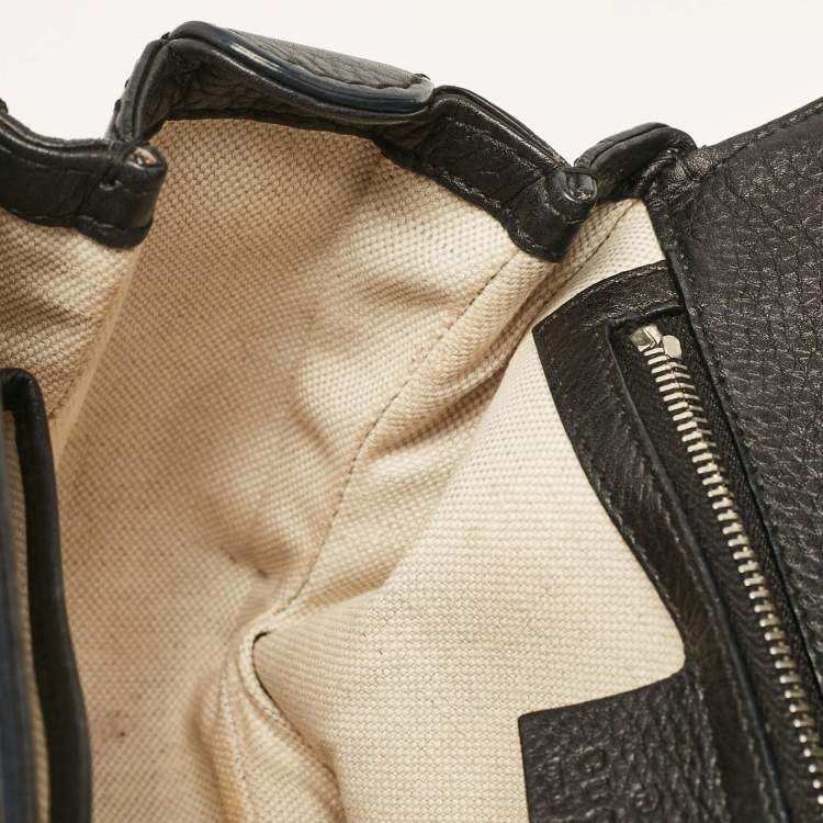 Pre Owned Gucci Black Leather Small New Bamboo Top Handle Bag