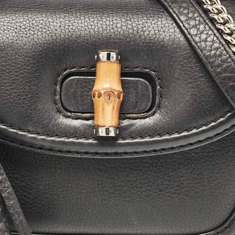 Pre Owned Gucci Black Leather Small New Bamboo Top Handle Bag