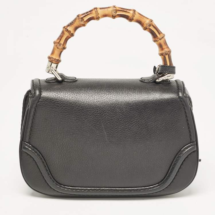 Pre Owned Gucci Black Leather Small New Bamboo Top Handle Bag