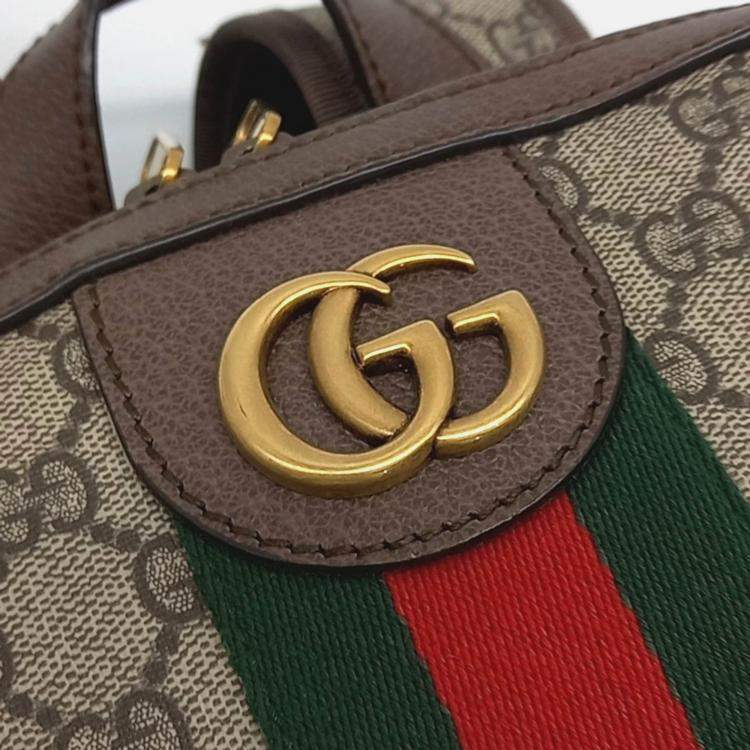 Pre Owned Gucci Beige Brown PVC Gucci Ophidia GG Supreme Medium Backpack