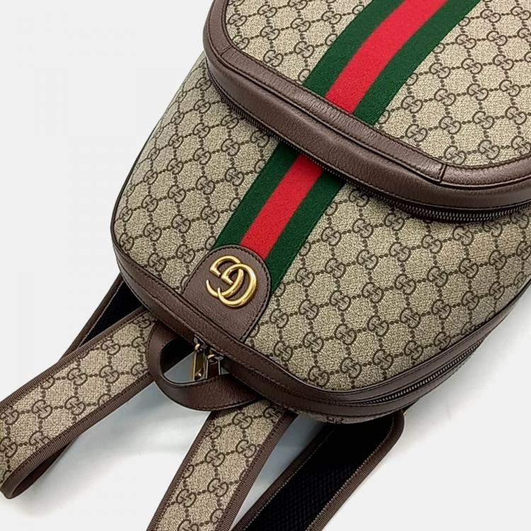 Pre Owned Gucci Beige Brown PVC Gucci Ophidia GG Supreme Medium Backpack