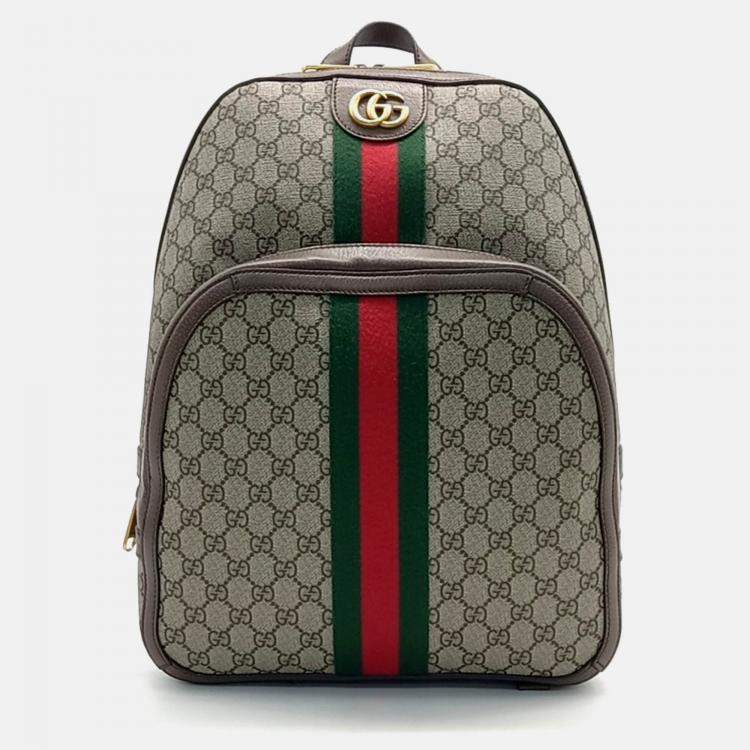 Pre Owned Gucci Beige Brown PVC Gucci Ophidia GG Supreme Medium Backpack