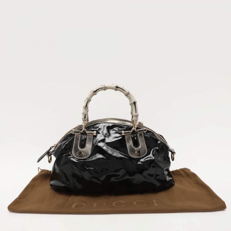 Pre Owned Gucci Black Coated Fabric and Leather Dialux Pop Bamboo Satchel