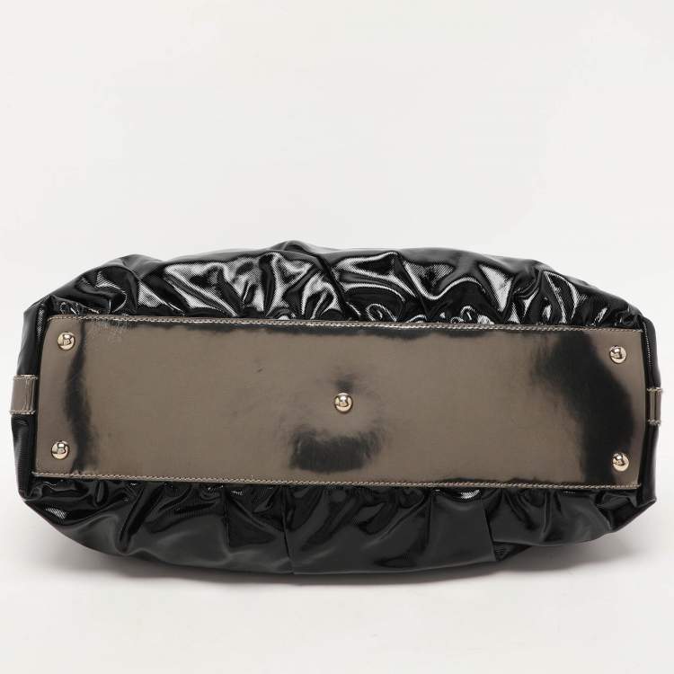 Pre Owned Gucci Black Coated Fabric and Leather Dialux Pop Bamboo Satchel
